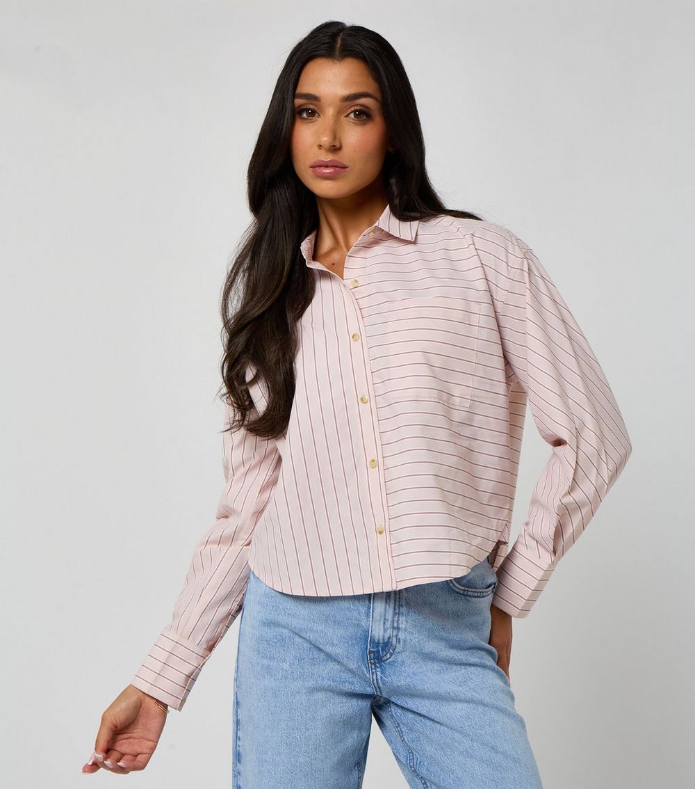 Urban Bliss Pink Stripe Print Cropped Poplin Shirt
