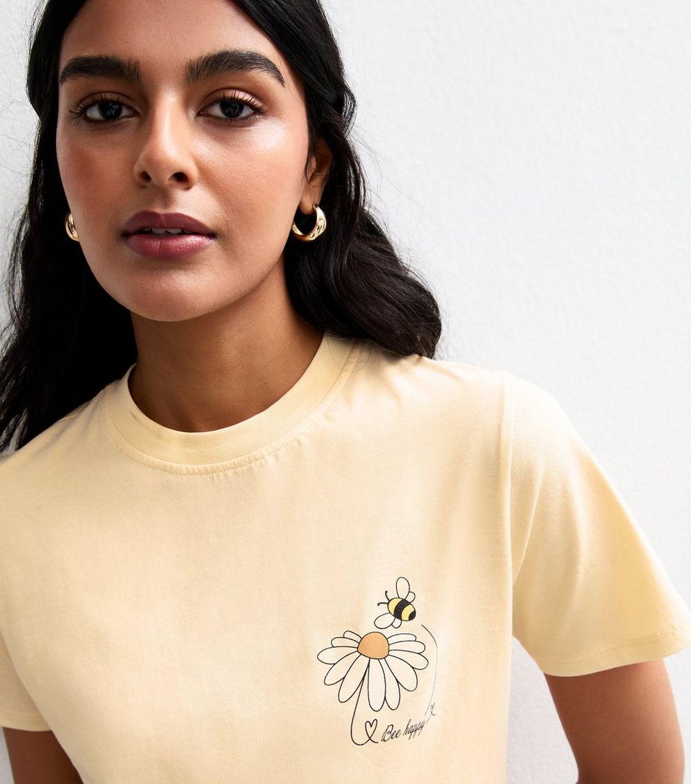 Light Yellow Bee Happy Print Relaxed Fit T