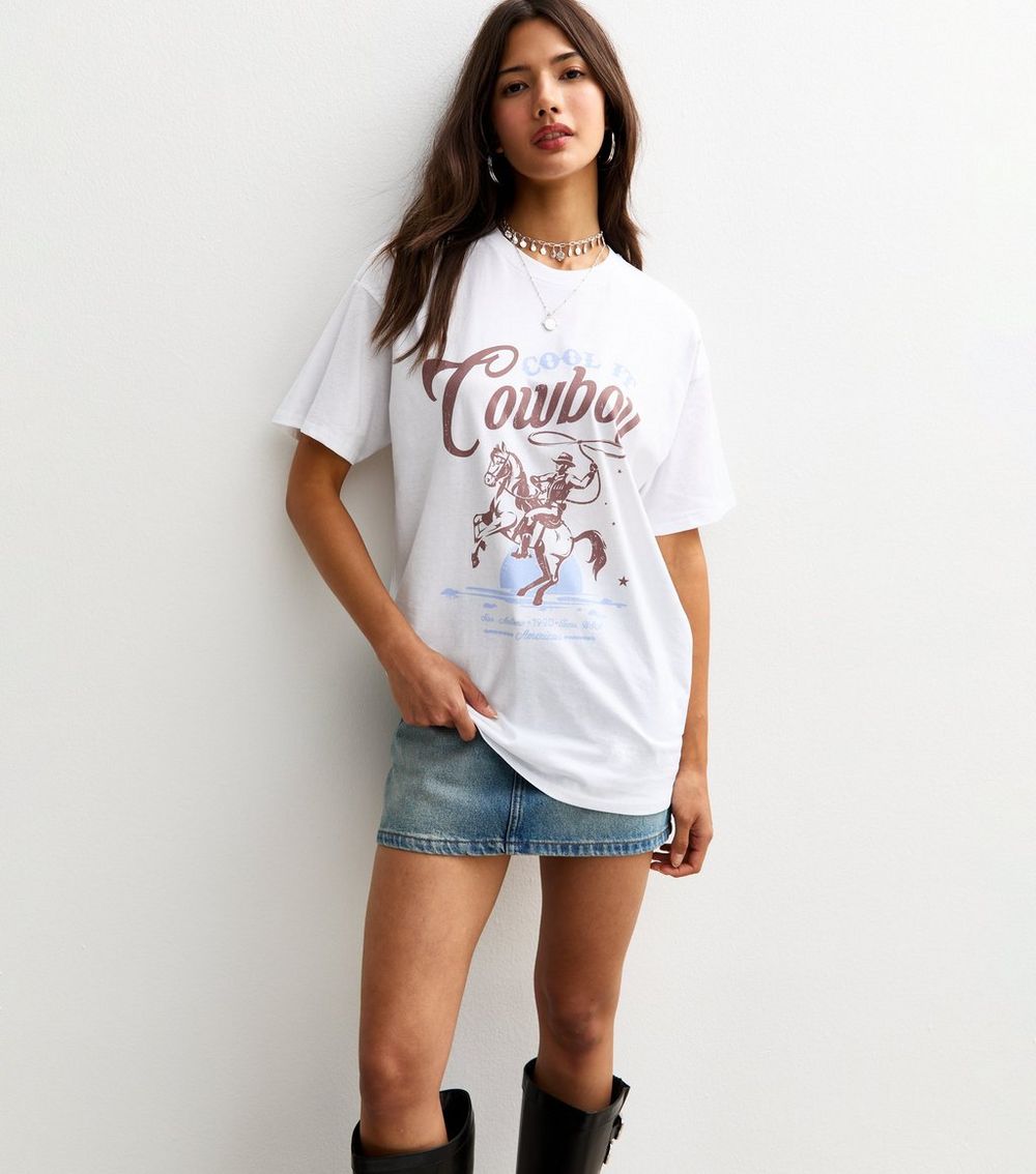 White Cowboy Print Oversized T