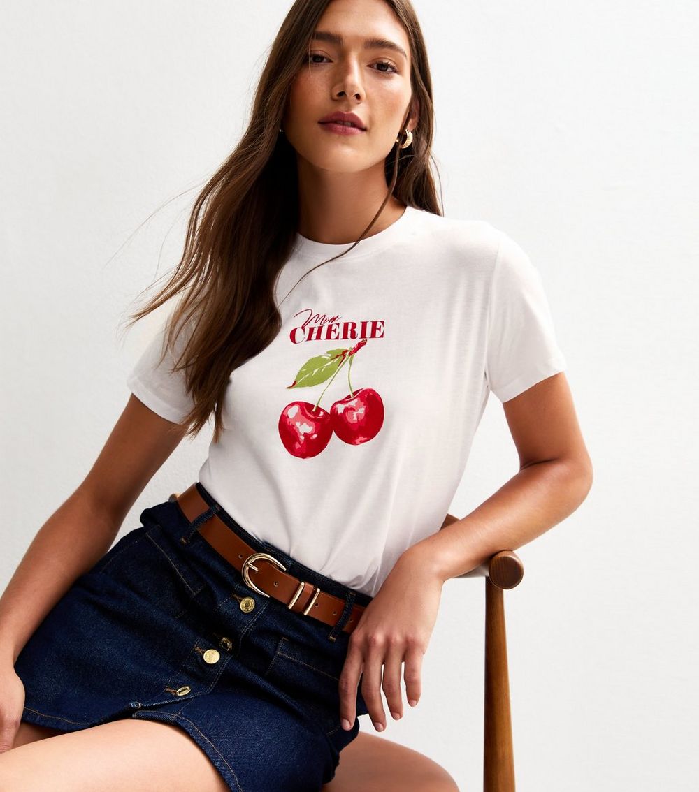 White Mon Cherie Cherry Print T