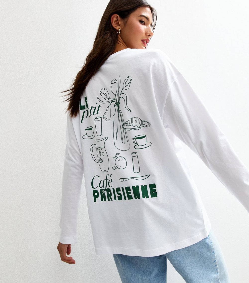 White Le Petite Café Print Long Sleeve Tee