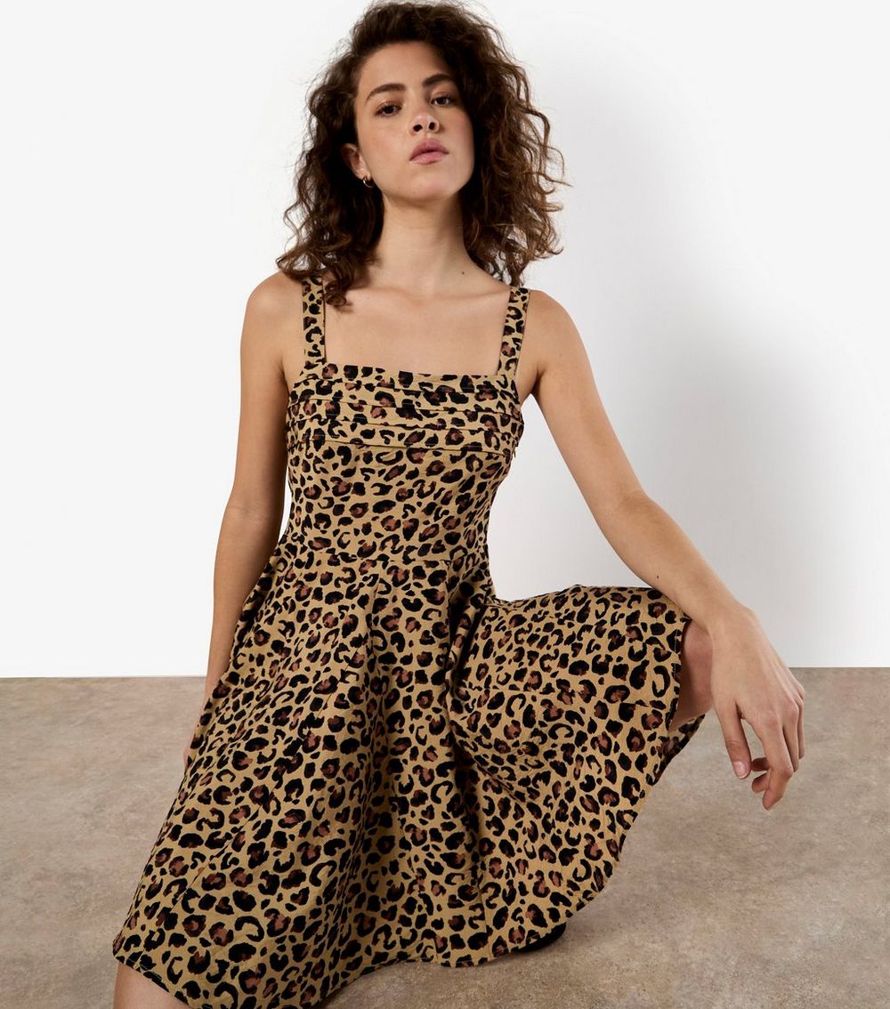 Apricot Stone Leopard Print Skater Mini Dress