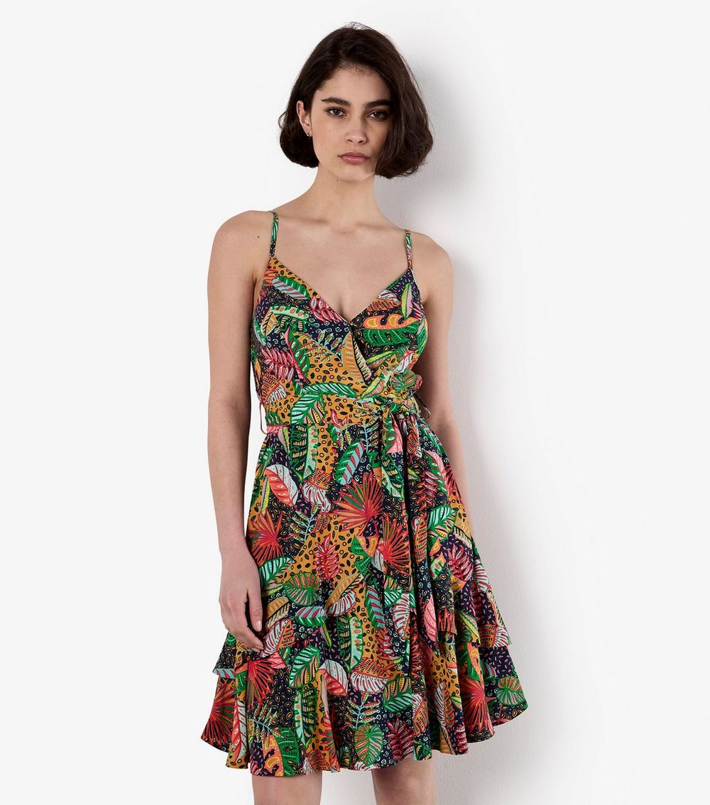 Apricot Navy Tropical Print Cami Mini Dress