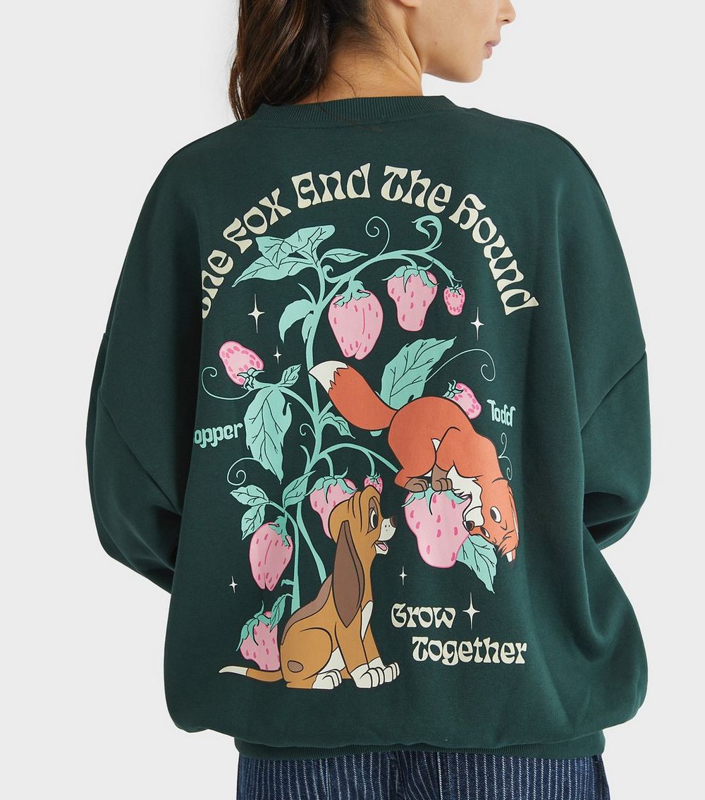 Skinnydip Green Disney Fox and Hound Strawberry Print Sweatshirt