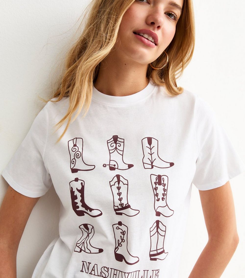 White Cowboy Boot Print T