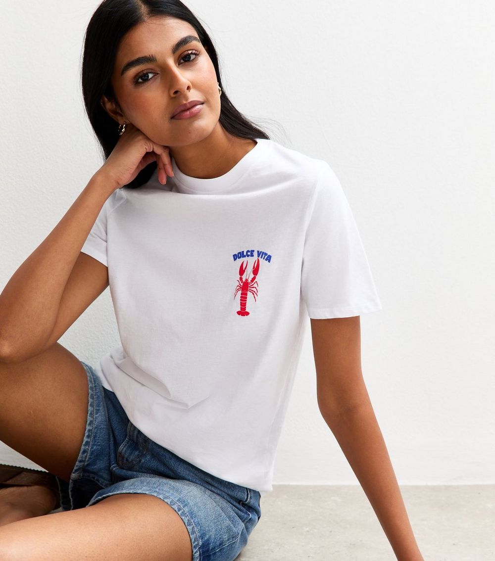 White Lobster Print Relaxed Fit T