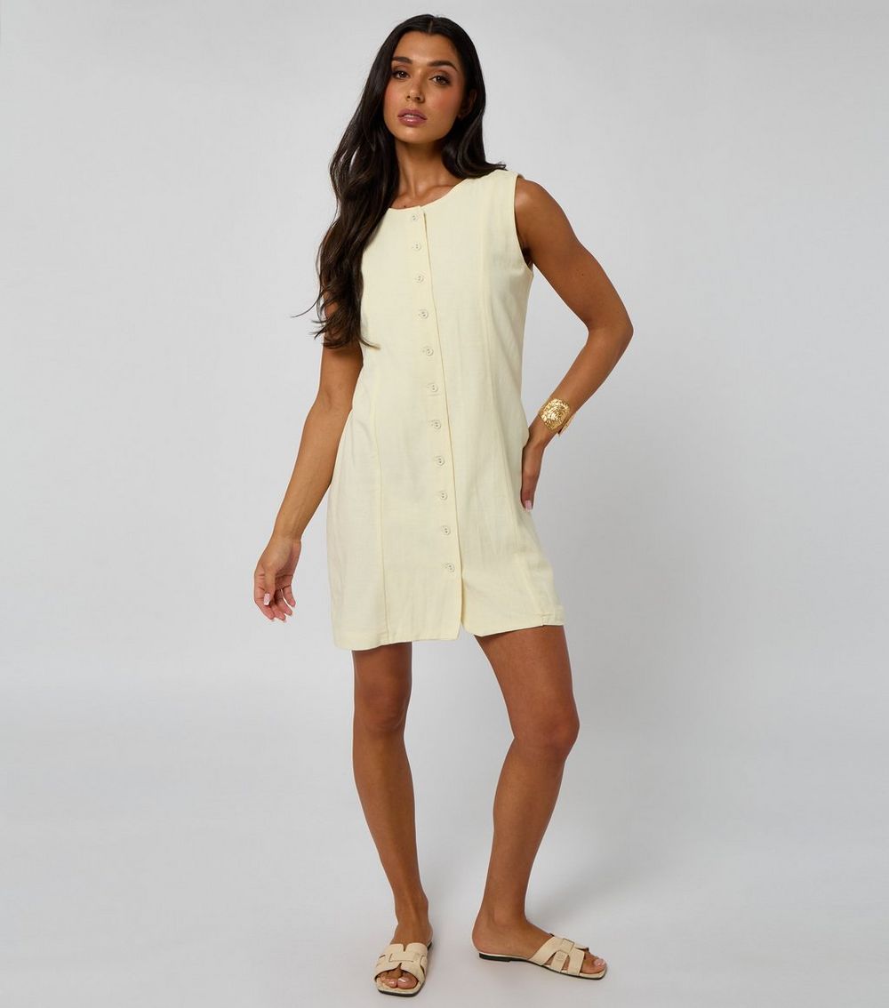 Urban Bliss Light Yellow Button Down Linen Mini Dress