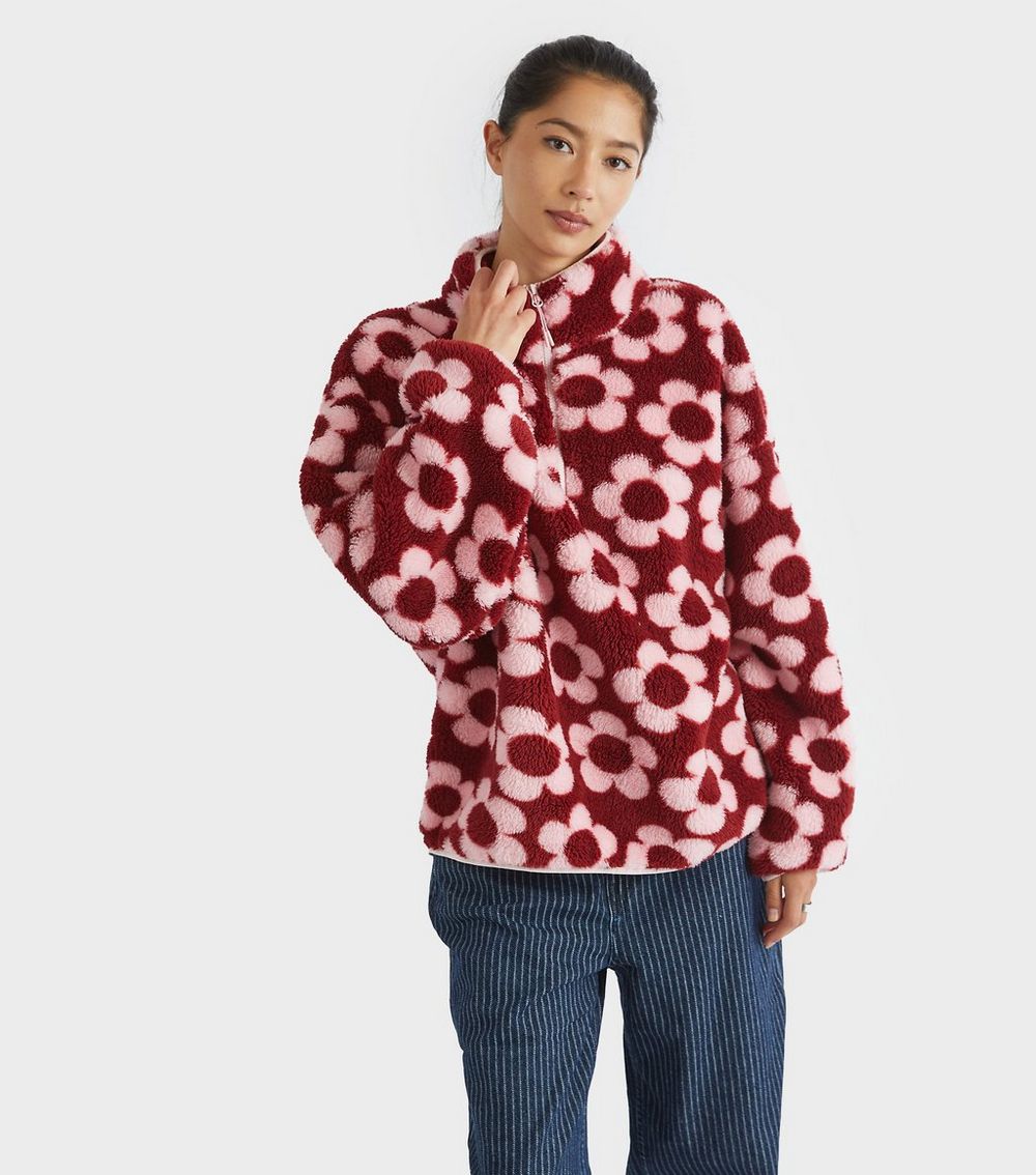 Skinnydip Mid Pink Flower Pattern Fleece Sweatshirt