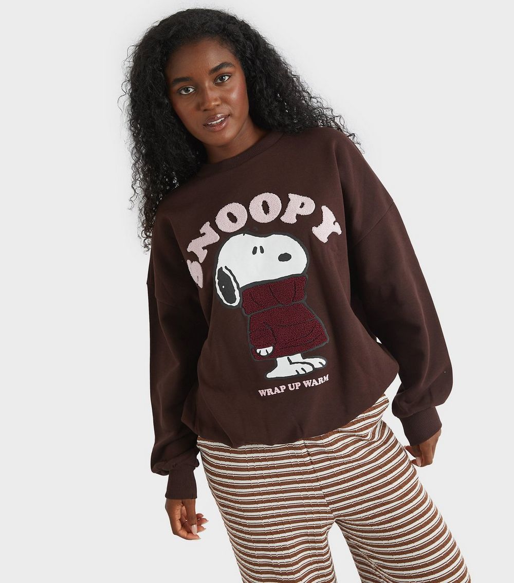 Skinnydip Mid Brown Snoopy Wrap up Warm Sweatshirt