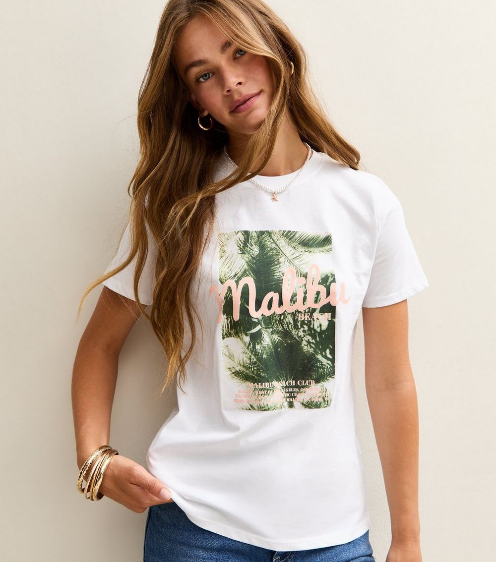 White Malibu Palm Tree Print T