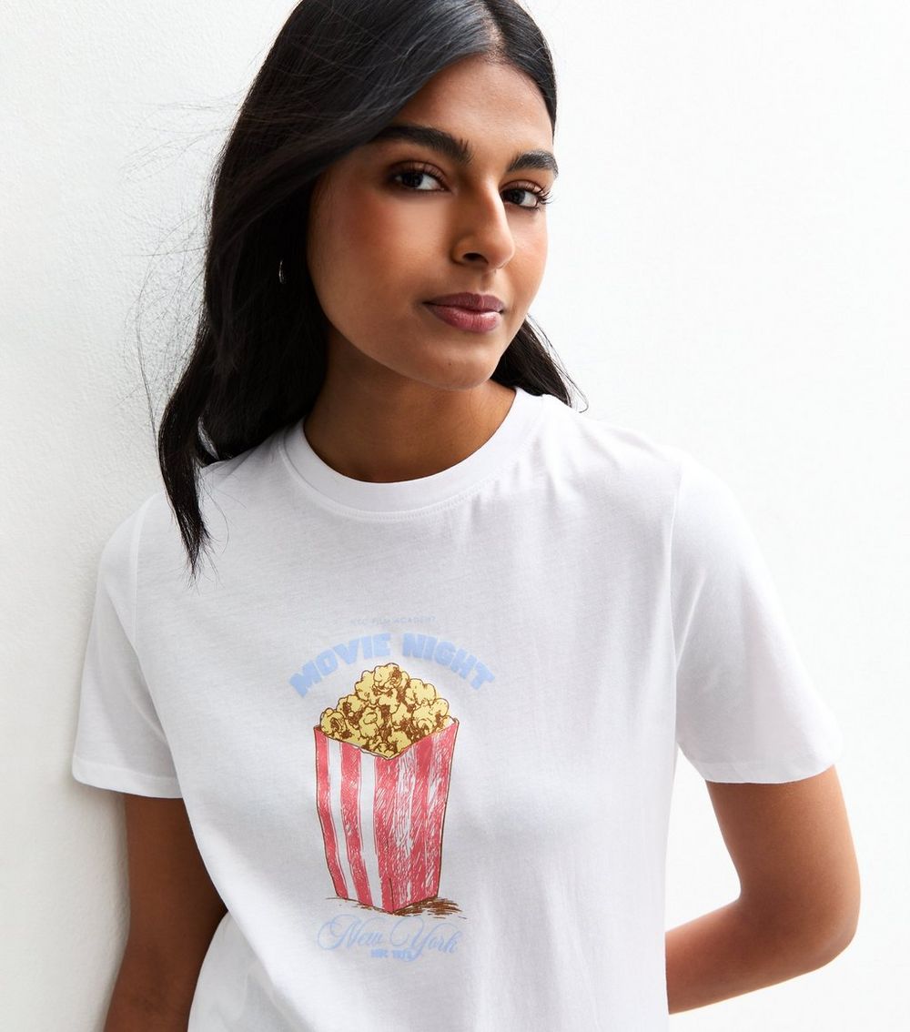 White Movie Night Popcorn Print T