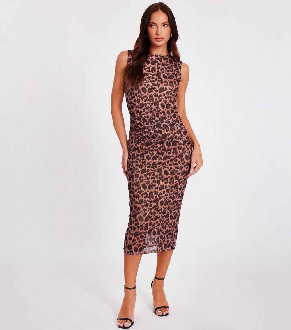 QUIZ Brown Leopard Print Midi Dress