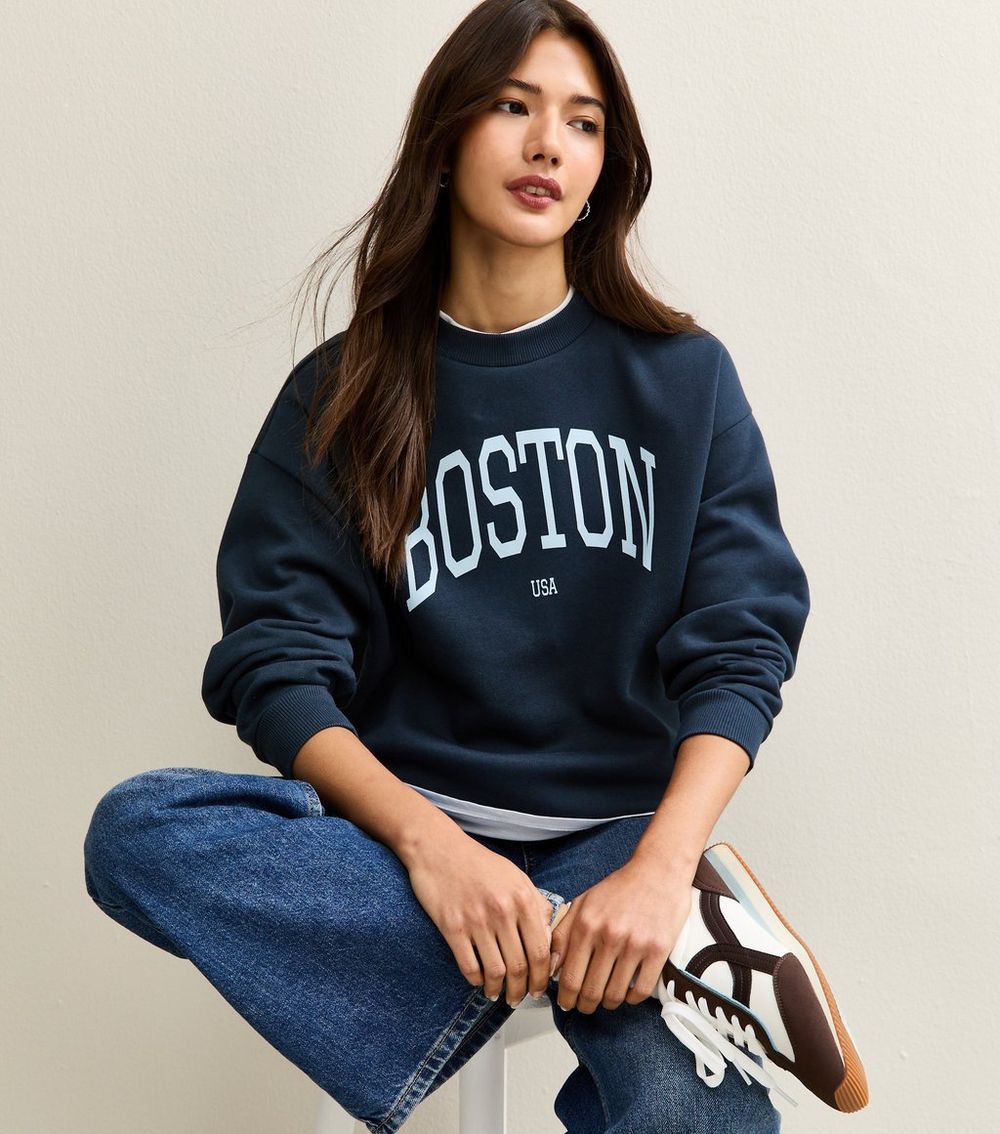 Navy Boston Crew Neck Sweatshirt
