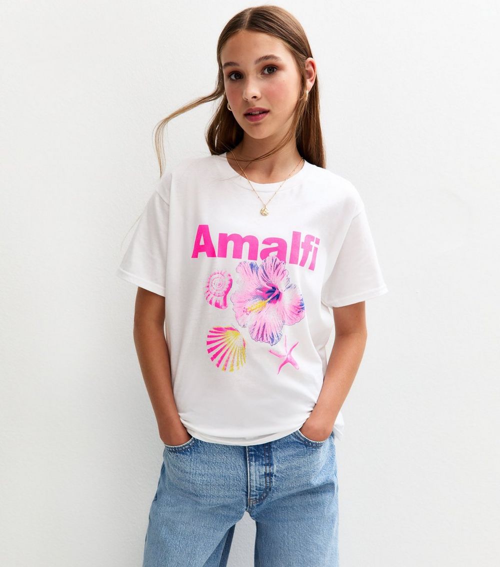 Girls White Amalfi Shell Print T