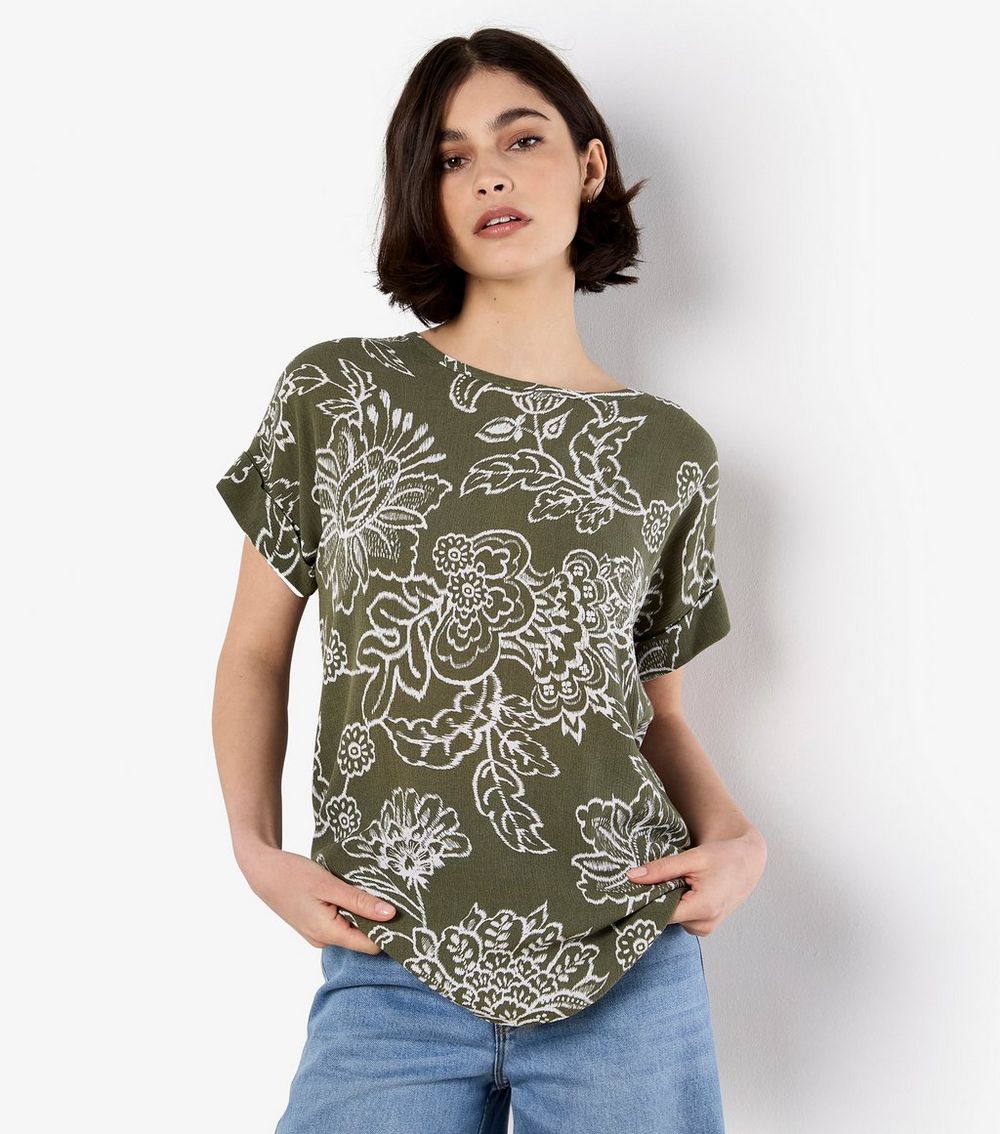 Apricot Khaki Floral Patterned Tee