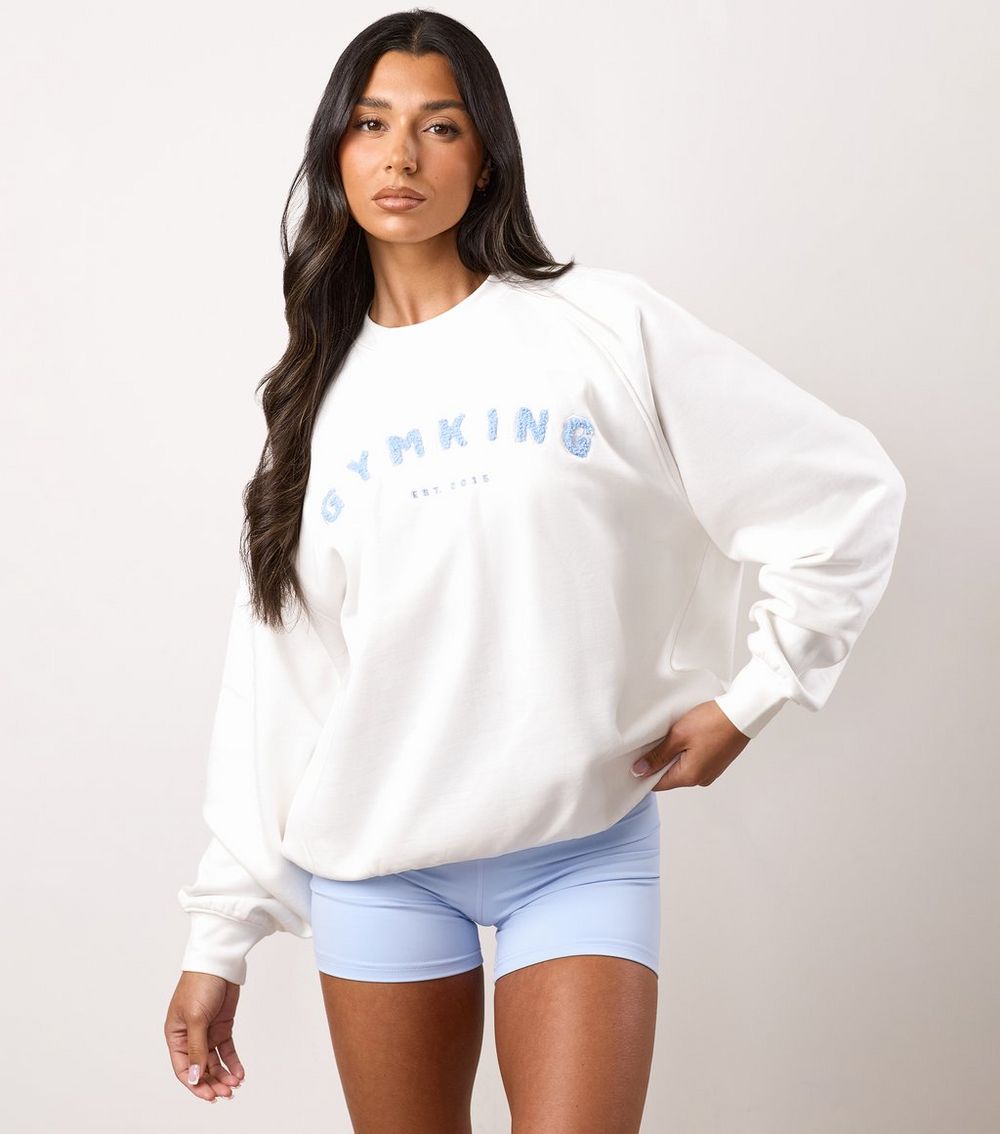 Gym King White Shadow Contrast Logo Oversized Sweatshirt