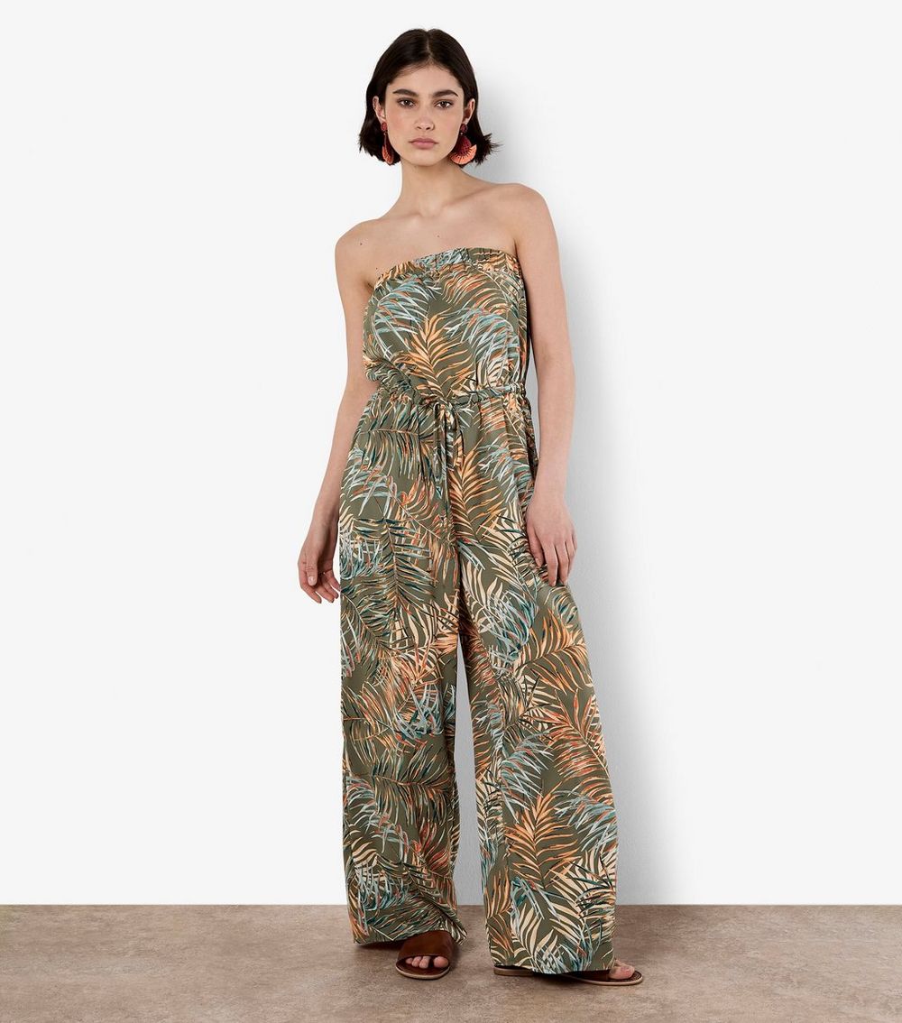 Apricot Green Patterned Bandeau Jumpsuit