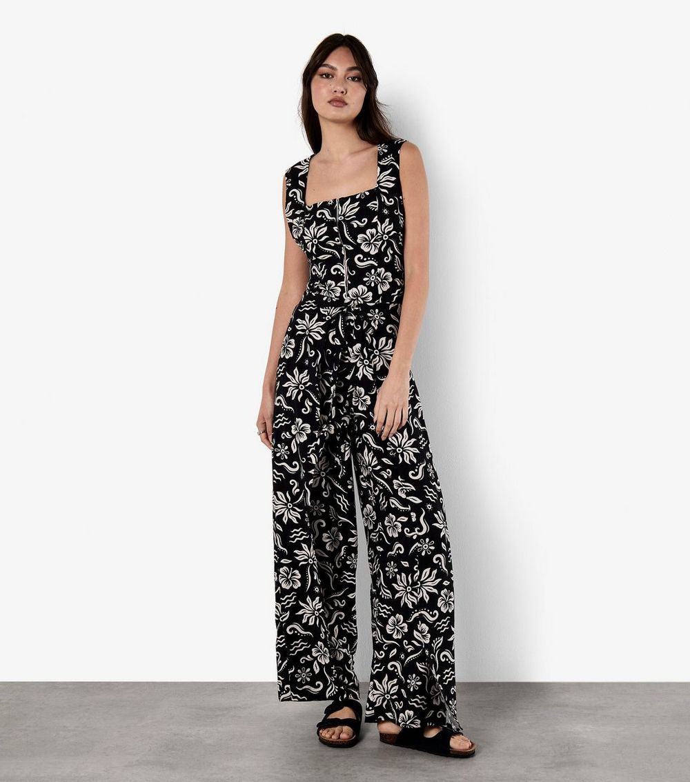 Apricot Black Tropical Print Jumpsuit