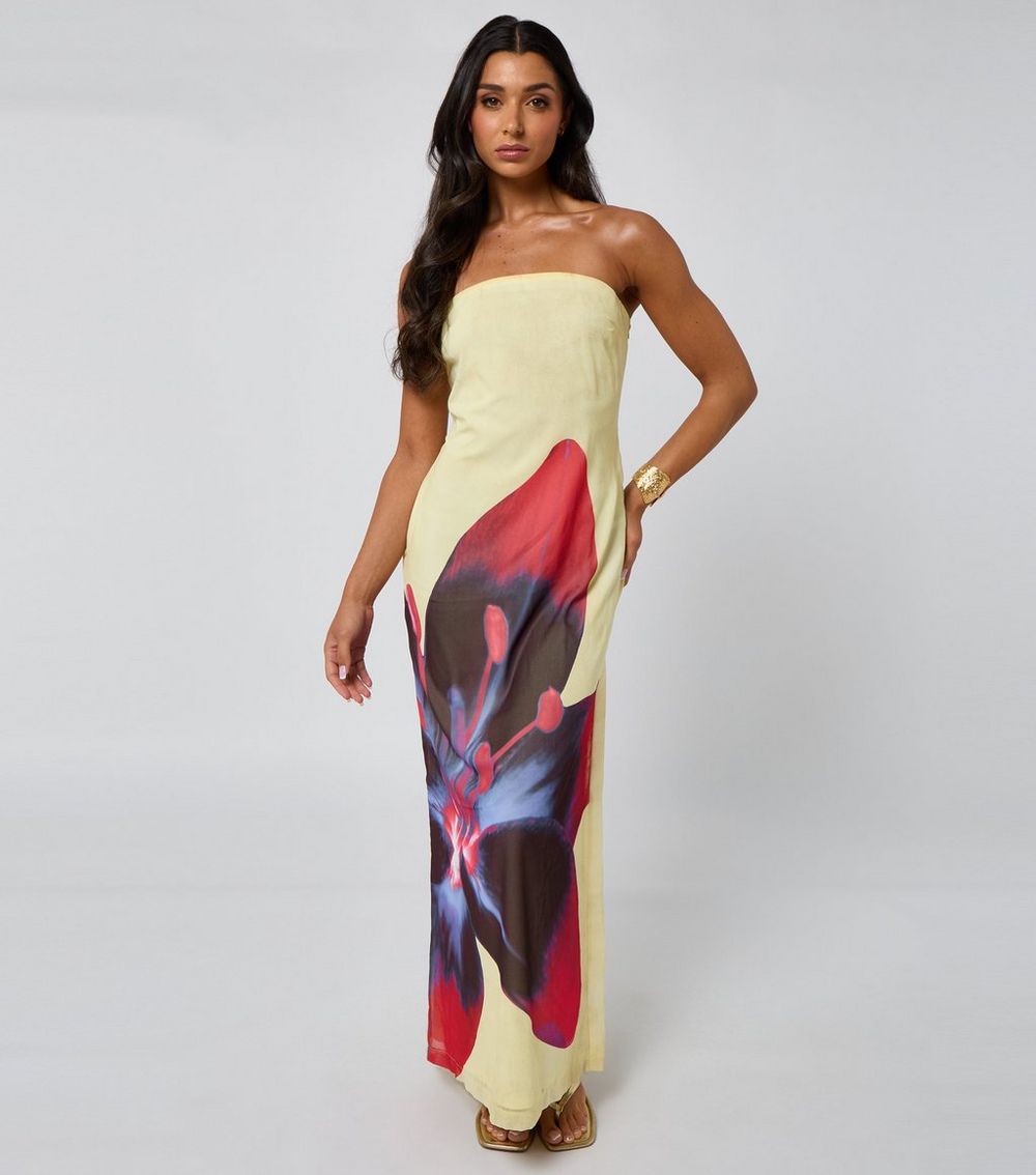 Urban Bliss Yellow Floral Print Bandeau Maxi Dress