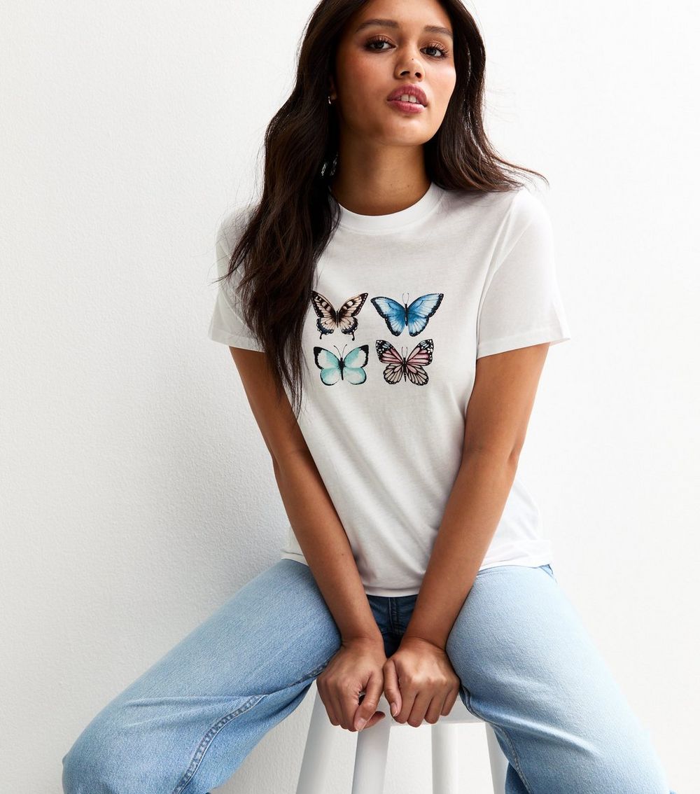 White Butterfly Print T