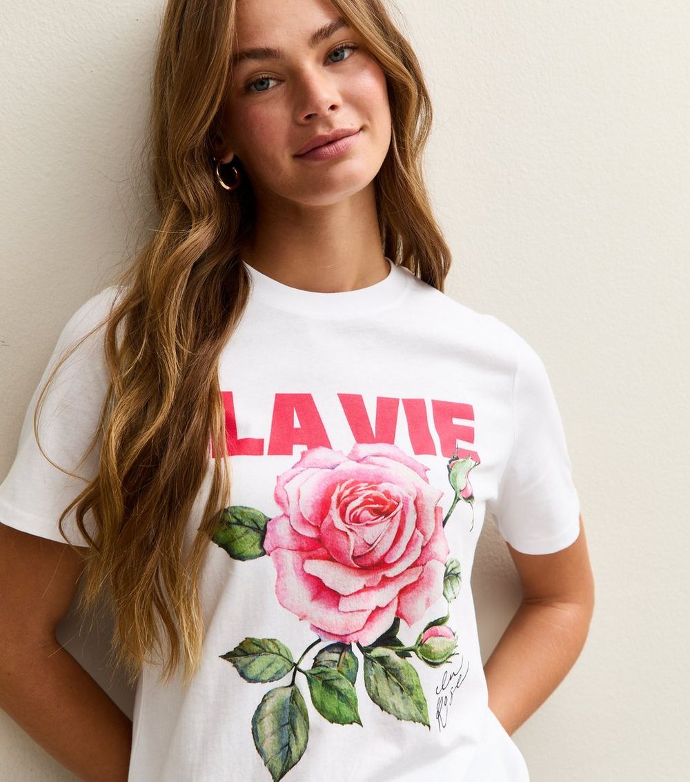 White La Vie Rose Print T