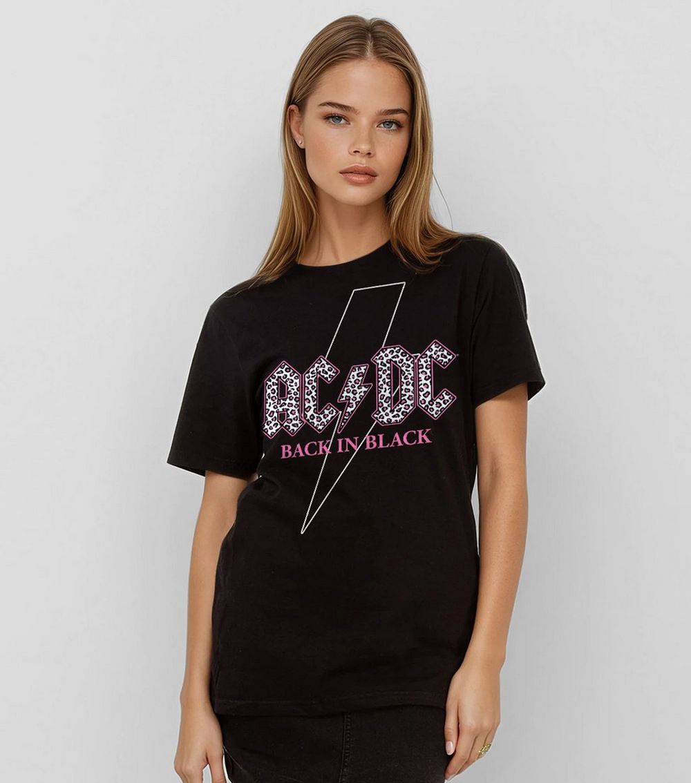 Brands In Black Leopard ACDC Slogan Print T