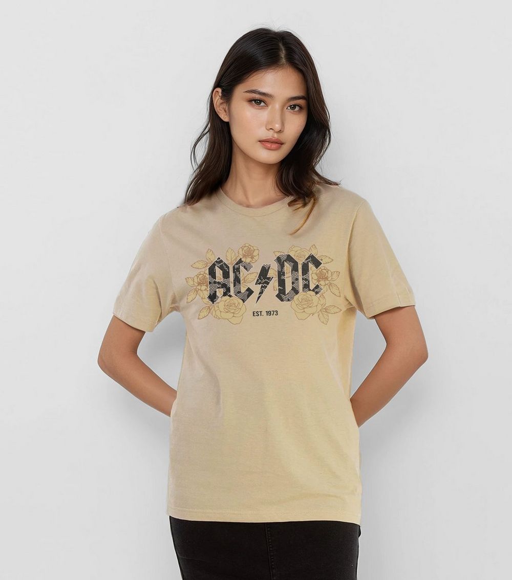 Brands In Brown ACDC Flower Print T