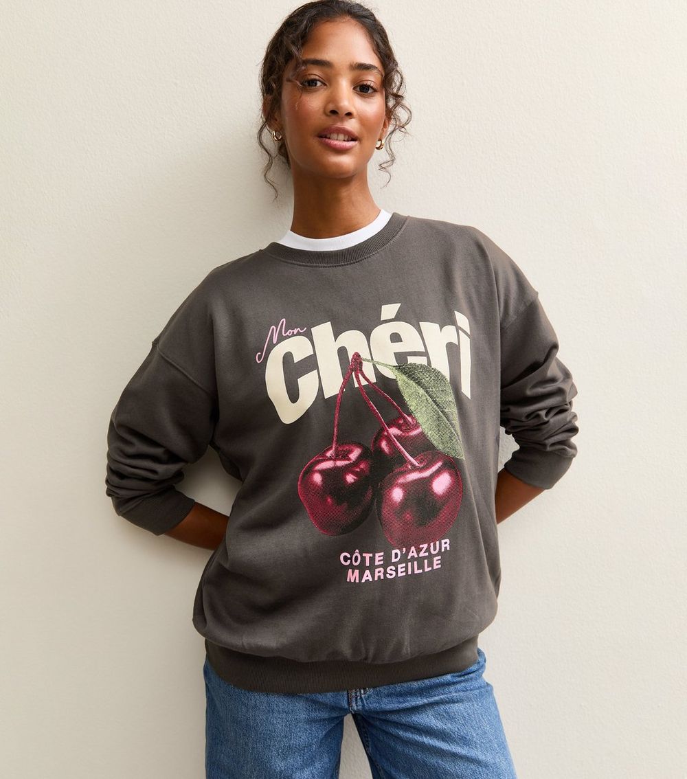 Dark Grey Mon Cheri Slogan Sweatshirt