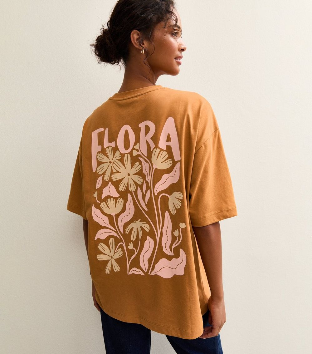 Light Brown Flora Print Oversized T