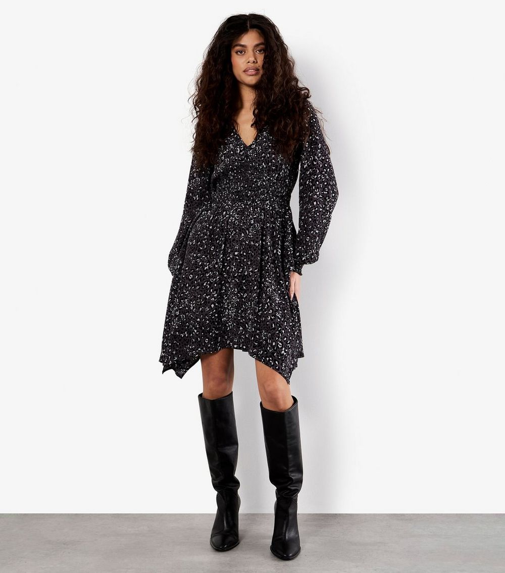 Apricot Grey Leopard Print Handkerchief Hem Dress