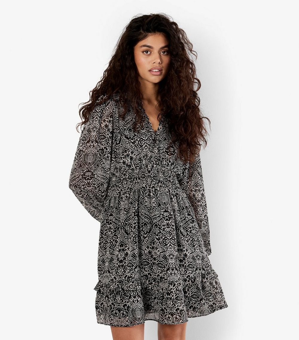Apricot Black Paisley Print Mini Dress