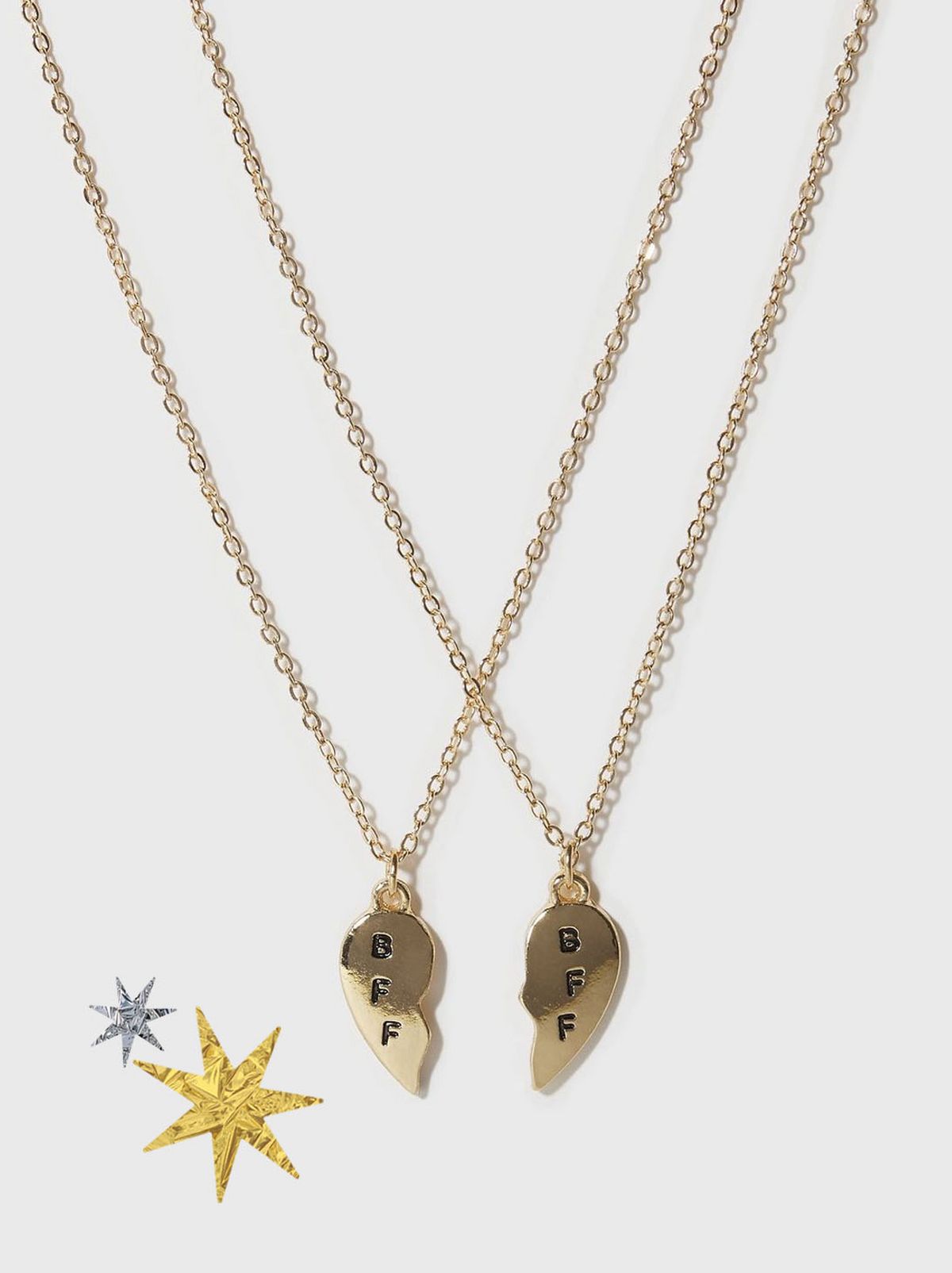 2 pack gold BFF heart pendant necklaces