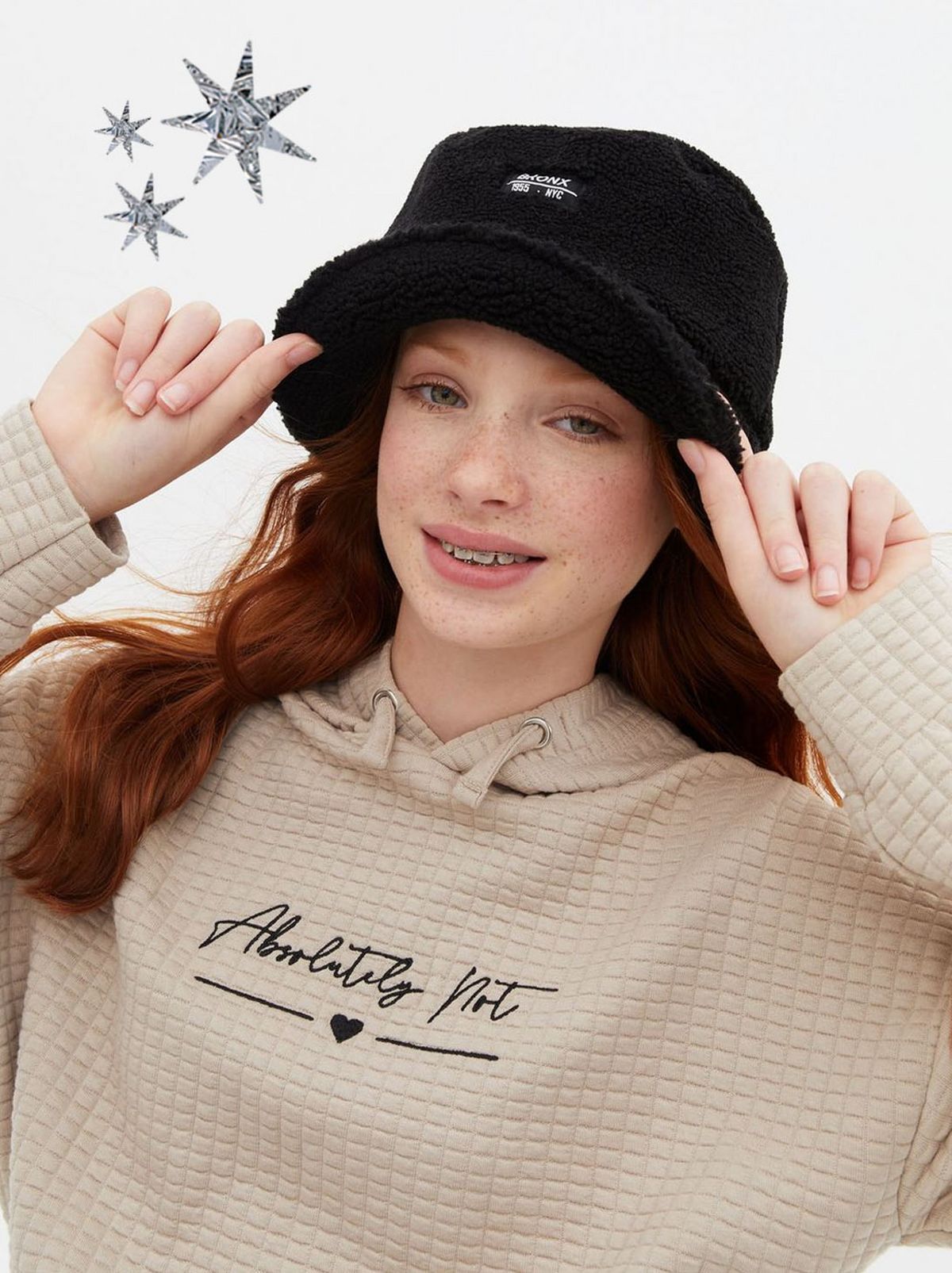 Girls black teddy Bronx logo bucket hat