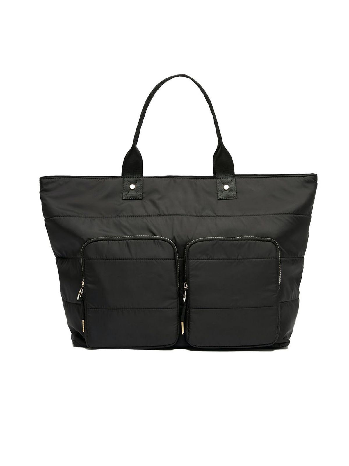 black pocket front shopper bag