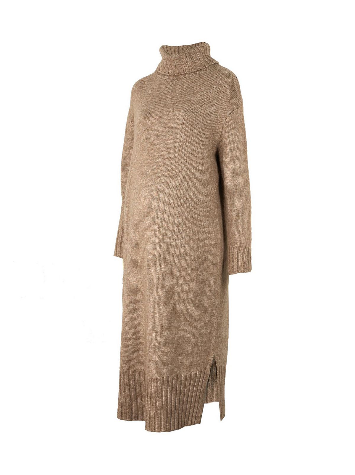 Maternity Camel Roll Neck Midi Jumper Dress
