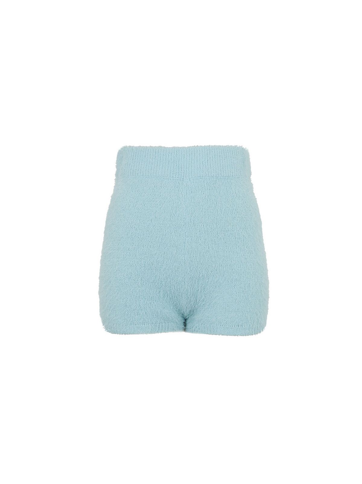 Pale Blue Fluffy Knit High Waist Shorts