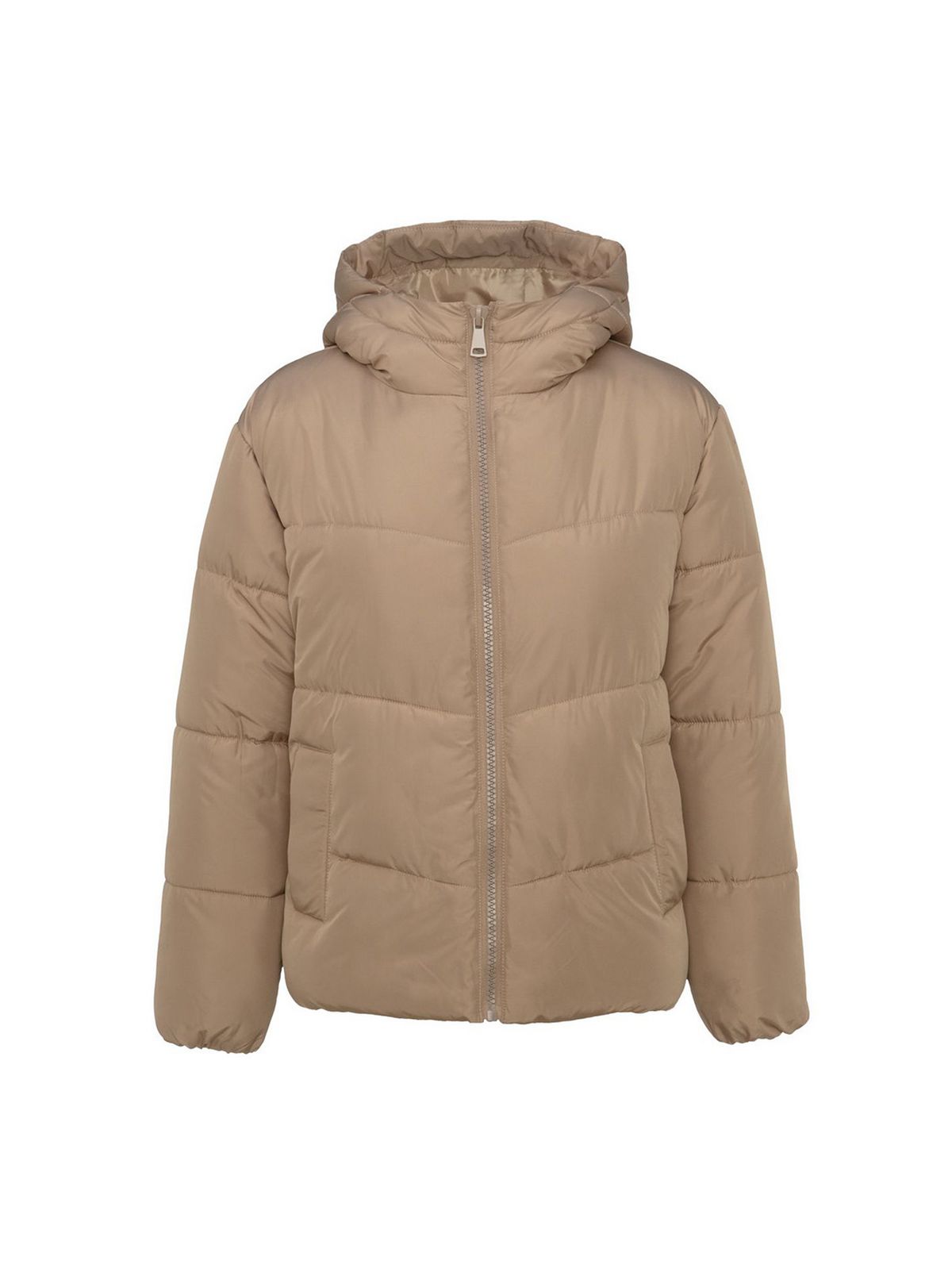 Camel Hooded Boxy Puffer Jacket
