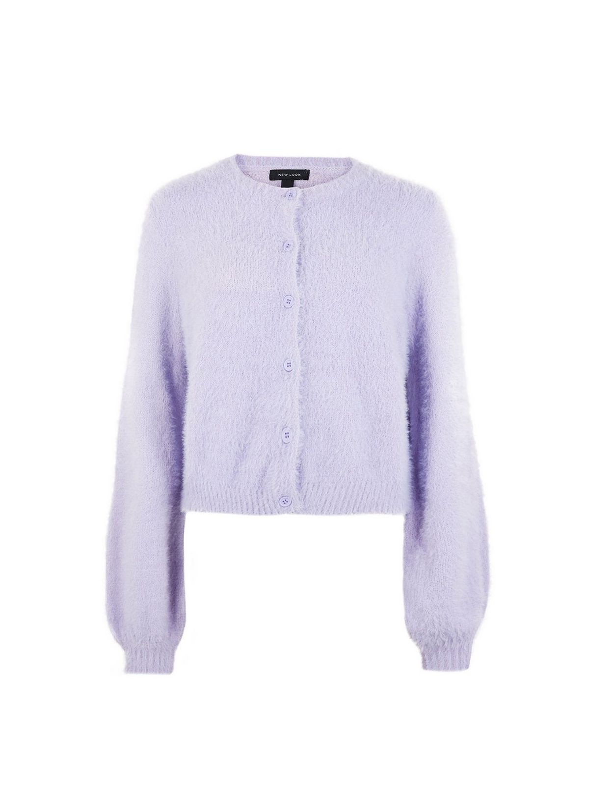 Lilac Fluffy Knit Puff Sleeve Cardigan