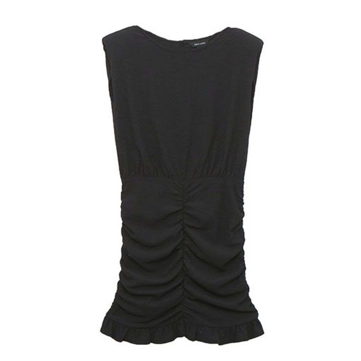 Black Sleeveless Shoulder Pad Ruched Dress