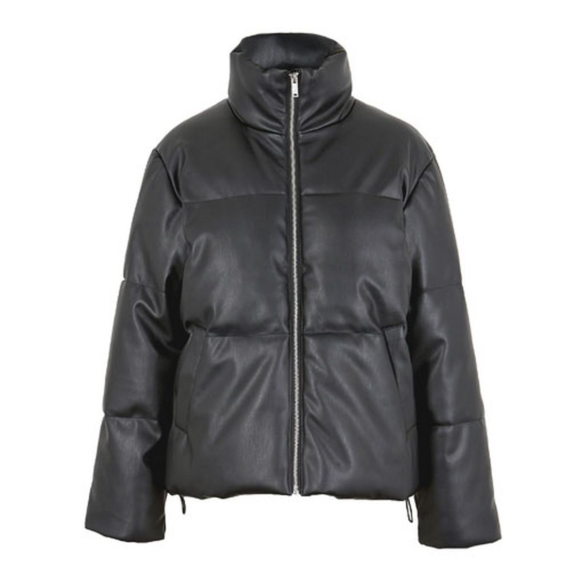 Black Leather-Look Padded Puffer Jacket