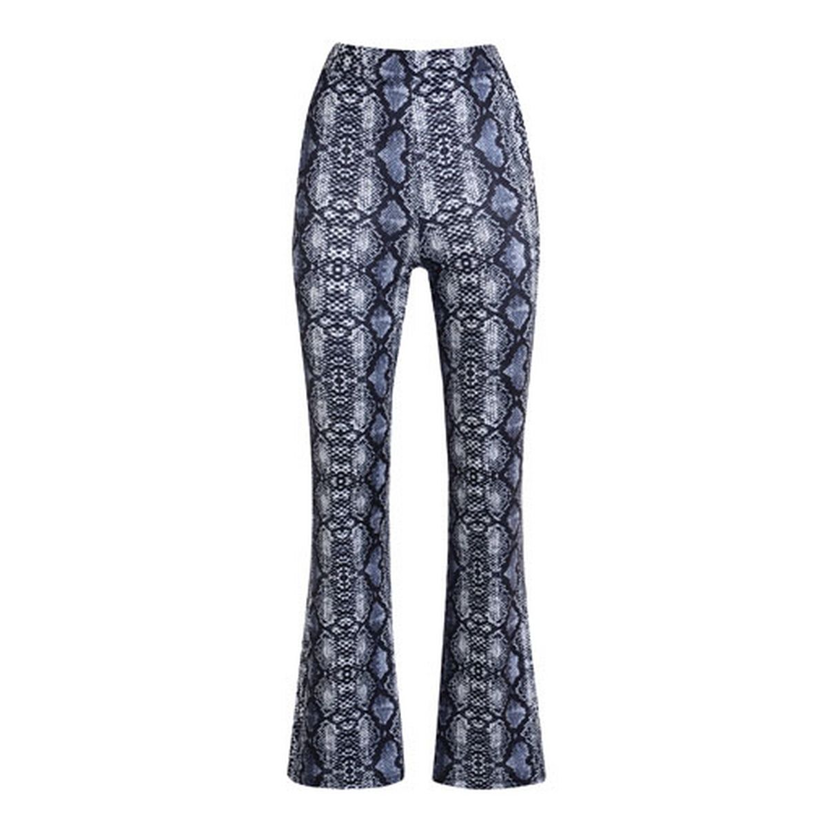 Blue Snake Print Flared Trousers