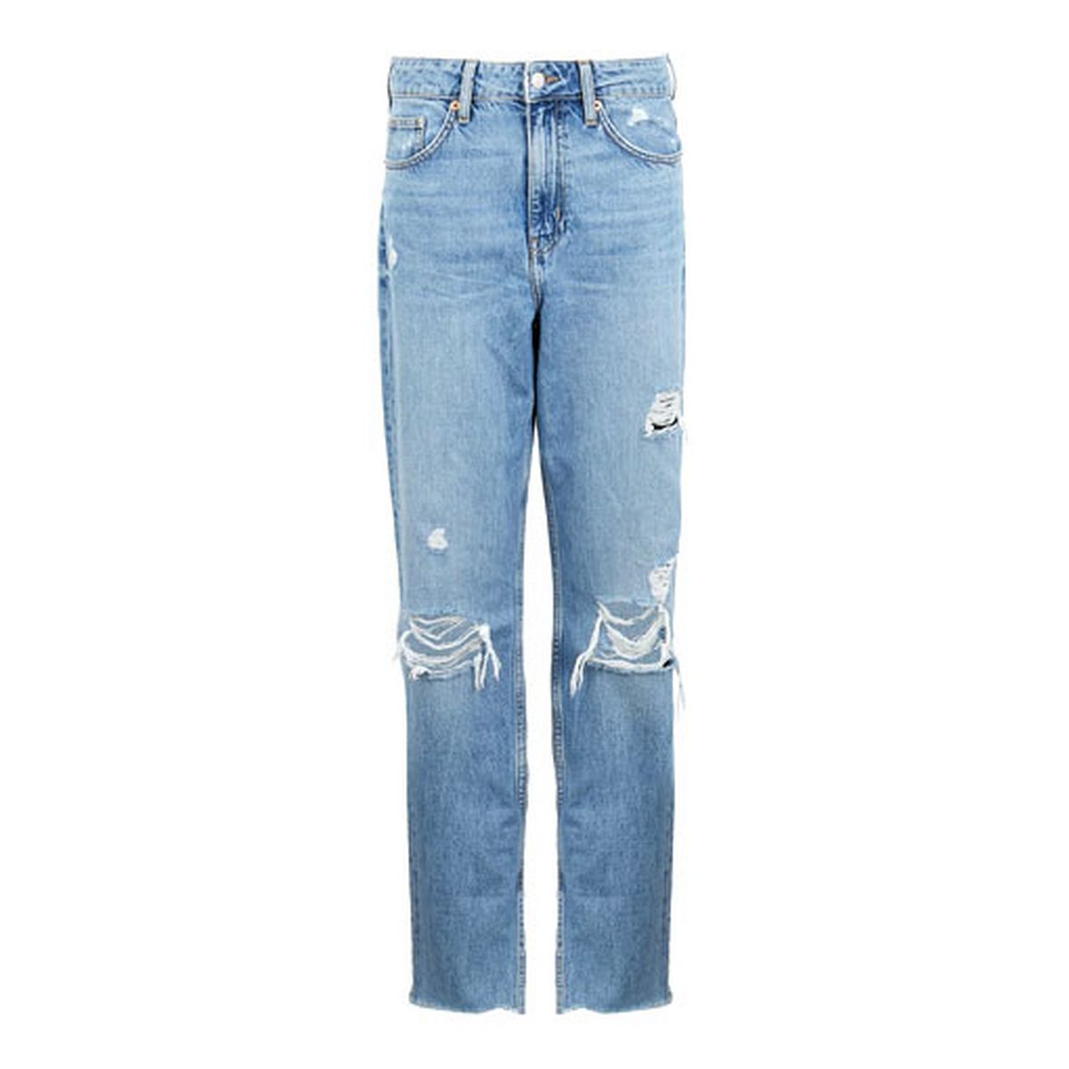 Blue Ripped Full Length Anica Straight Leg Jeans