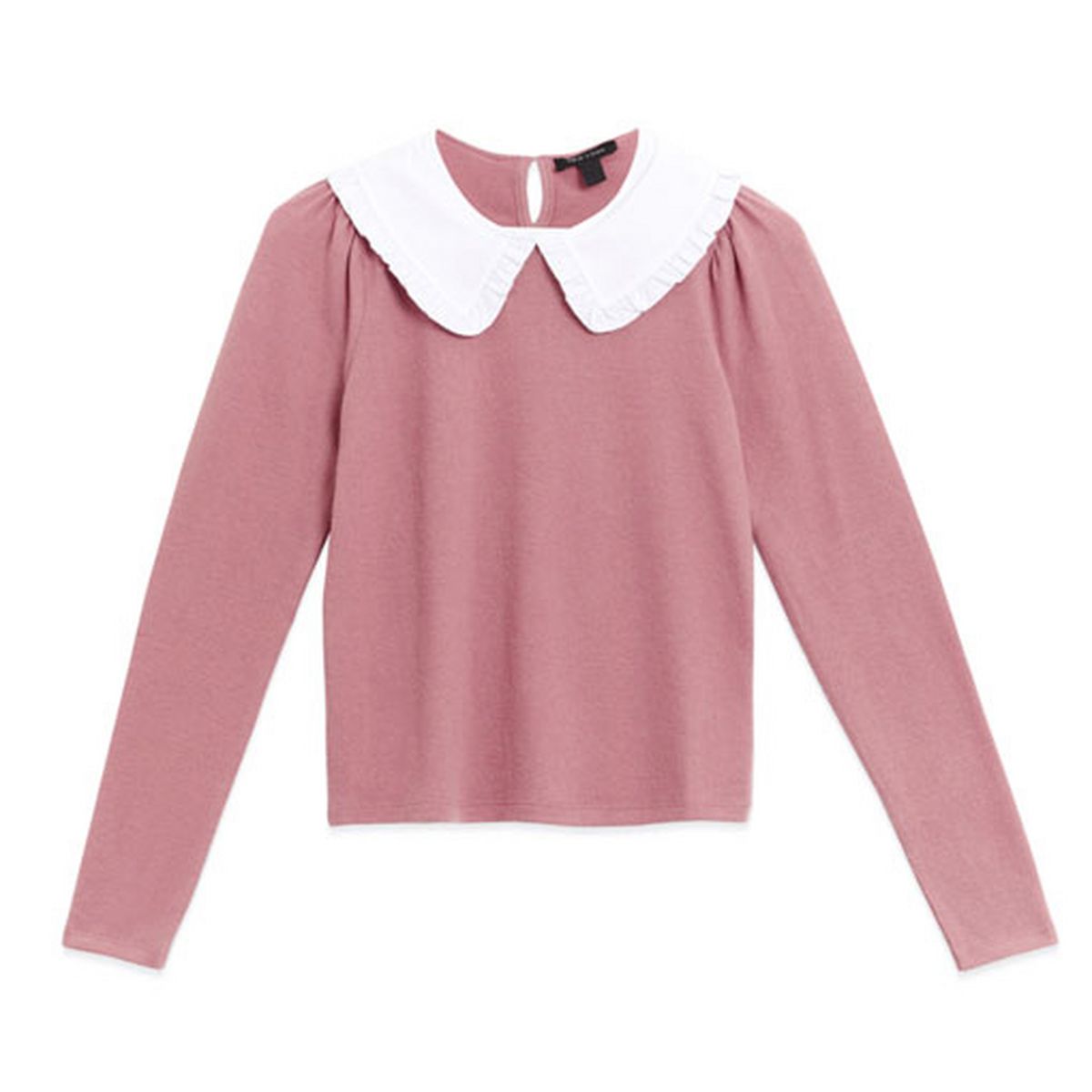 Mid Pink Fine Knit Frill Collar Top