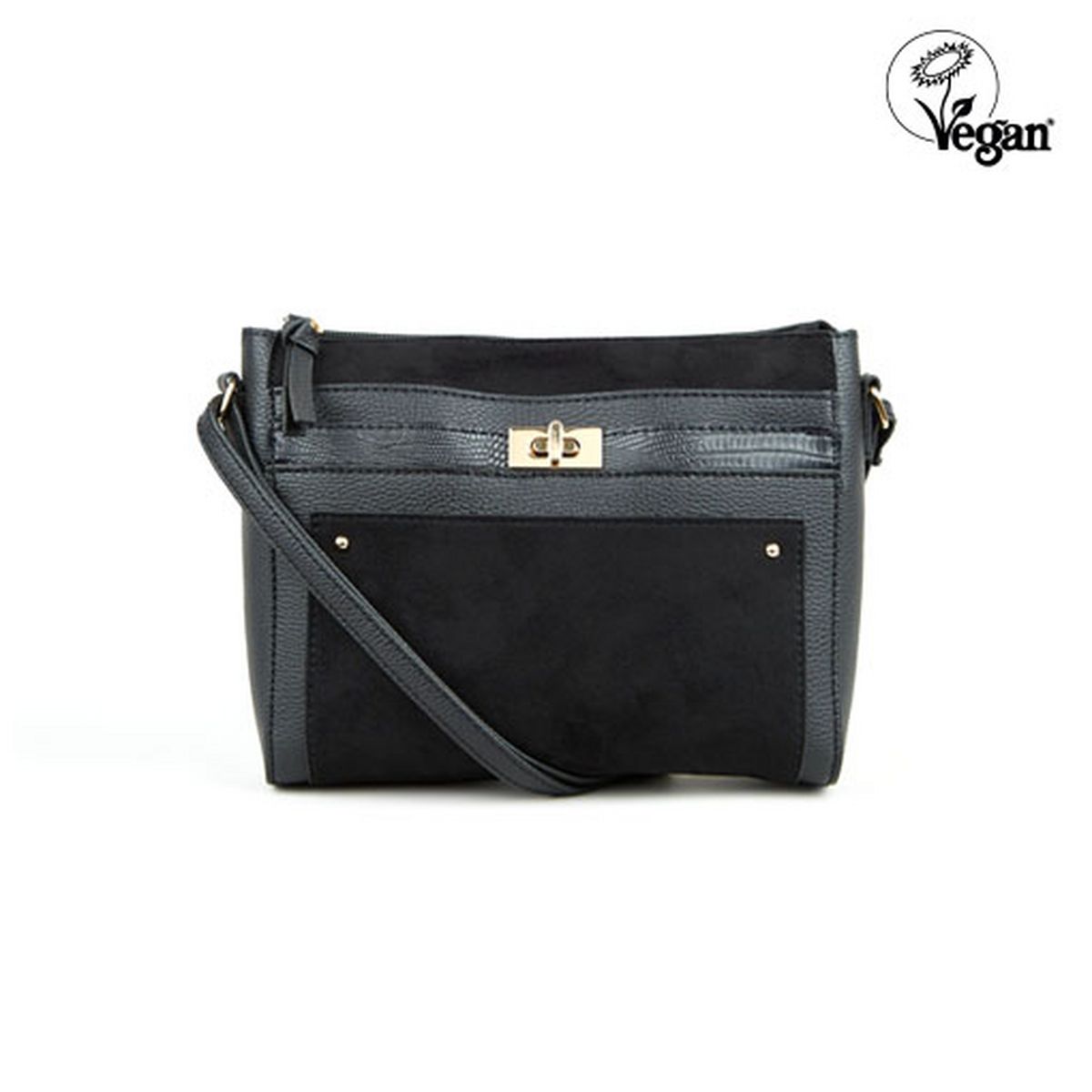 Black Twist Front Cross Body Bag