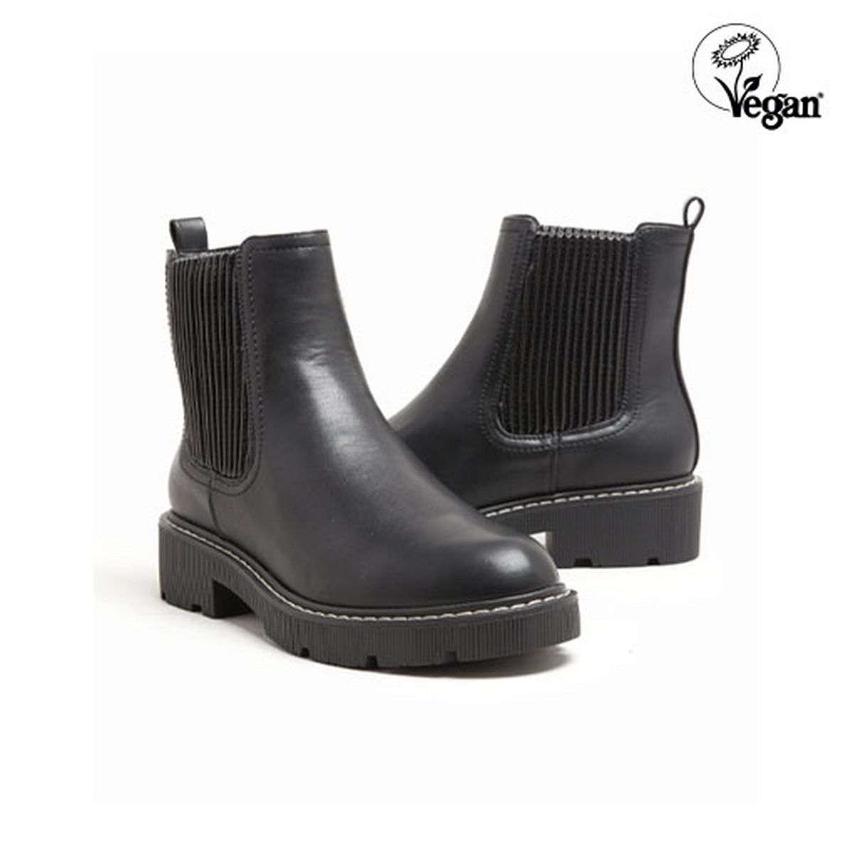 Black Seam Trim Elasticated Chunky Chelsea Boots