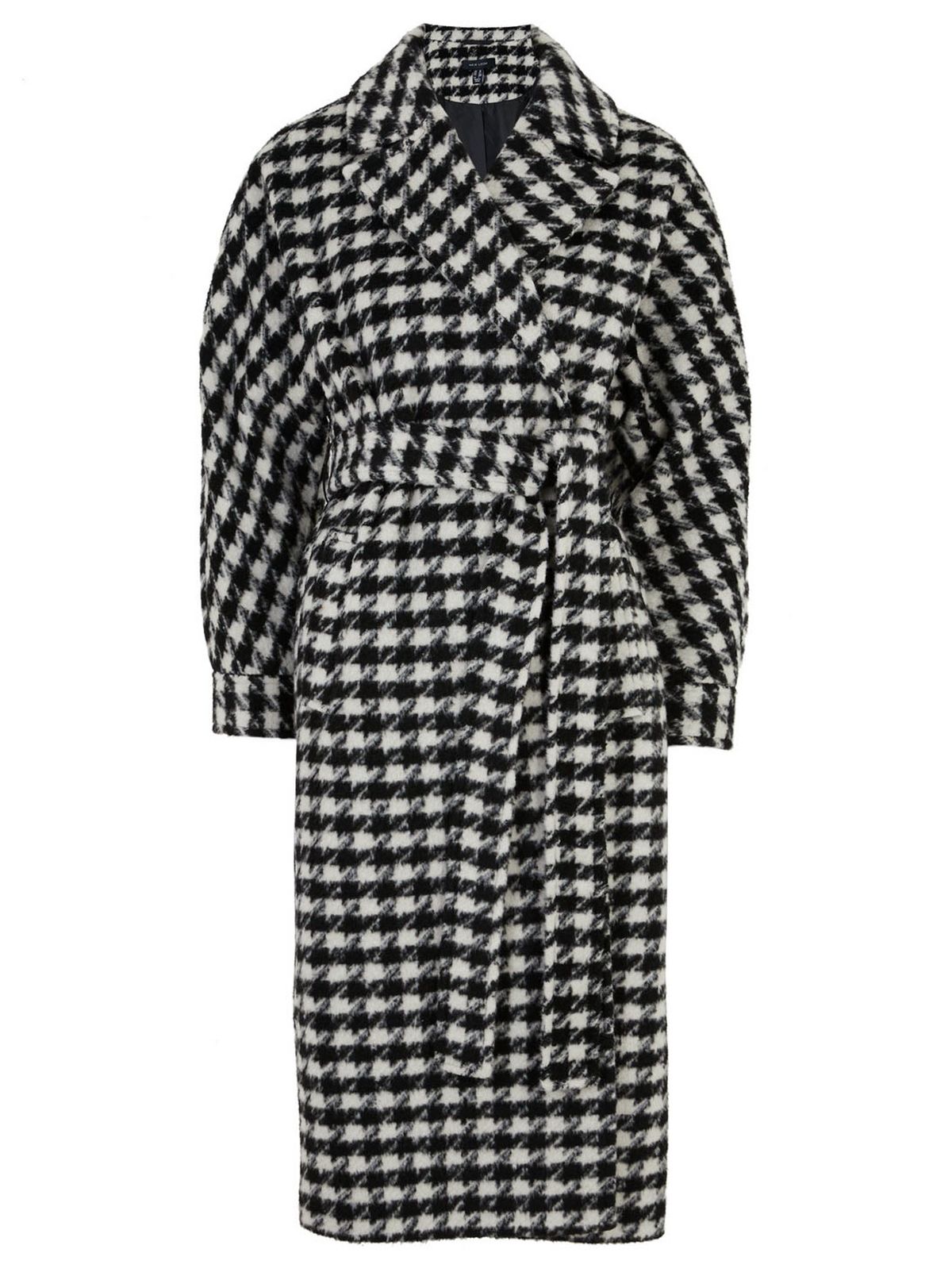 black dogtooth belted long coat