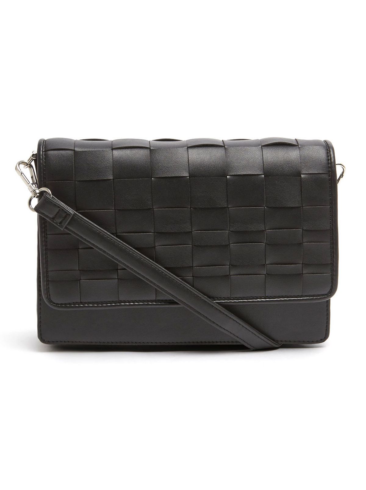black leather-look woven cross body bag