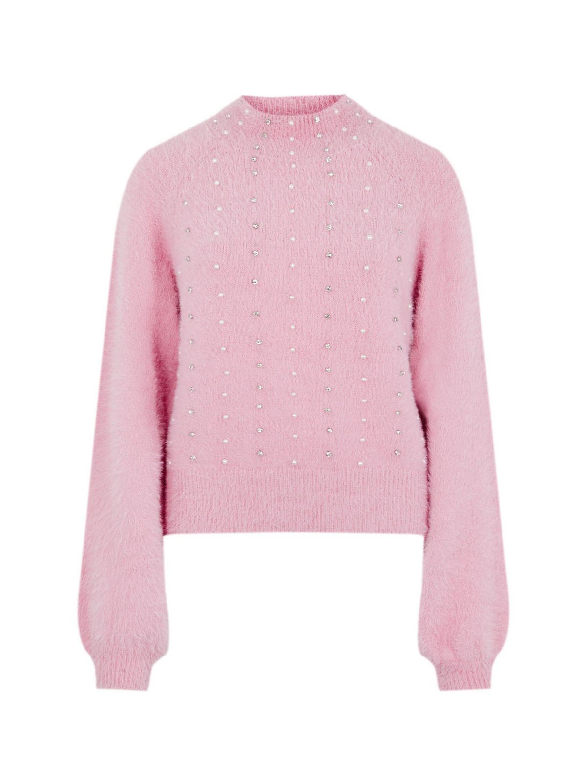pink fluffy knit embellished jumper