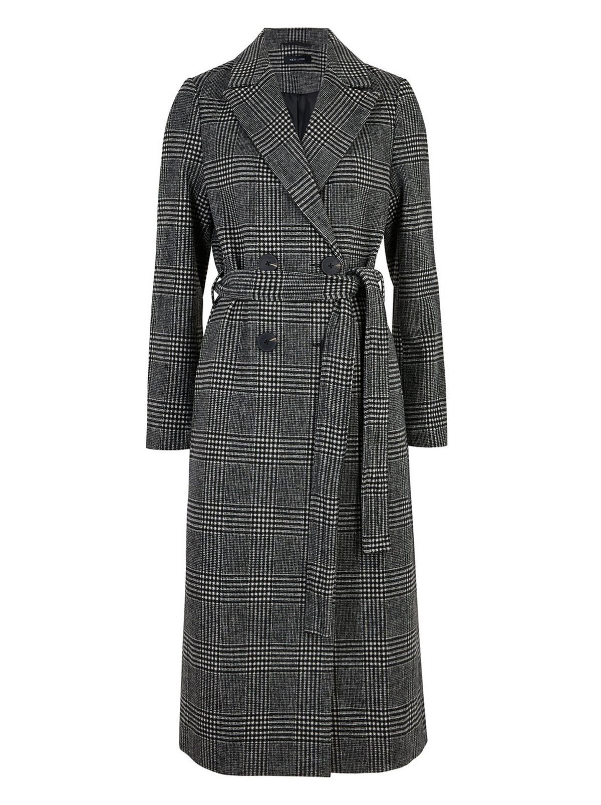 black check belted long coat