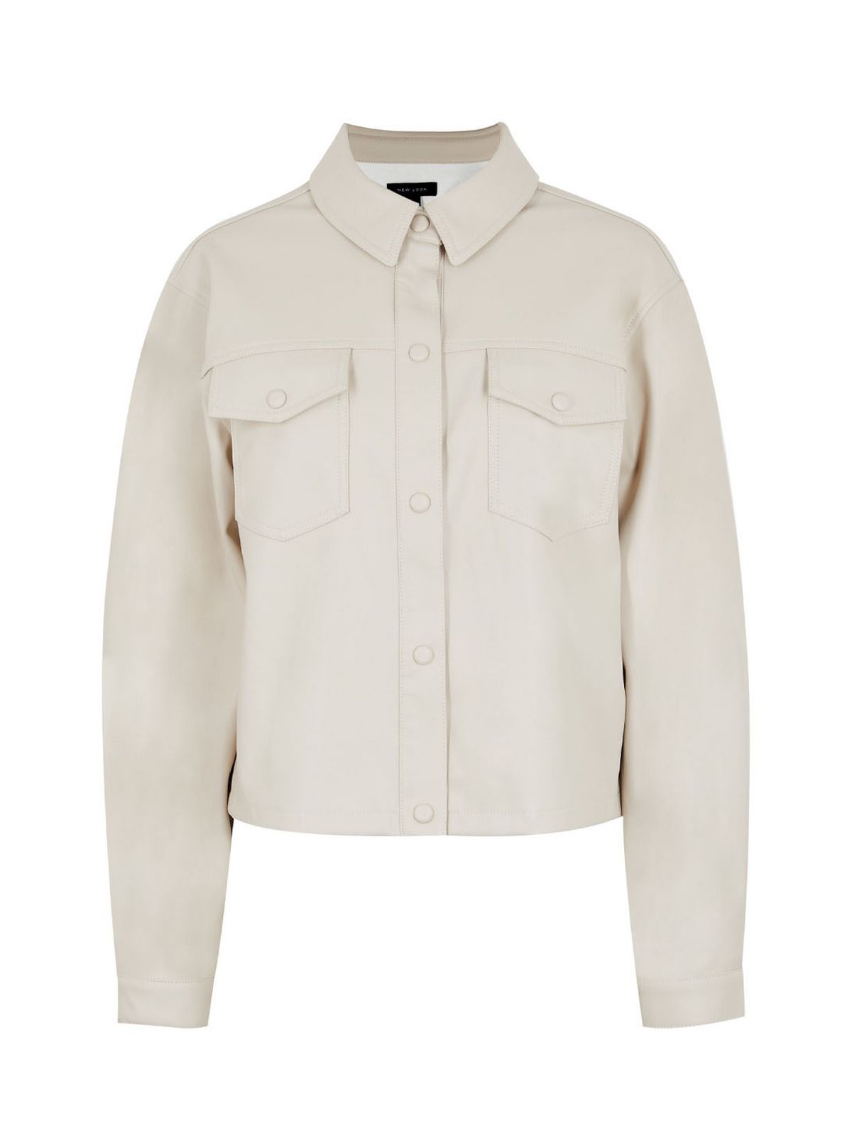 off white leather-look cropped shacket